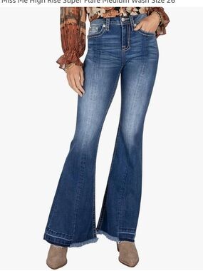 Miss Me High Rise Super Flare Jeans with Raw Hem